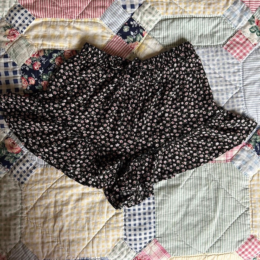 Free People Black Floral High Waist Shorts
